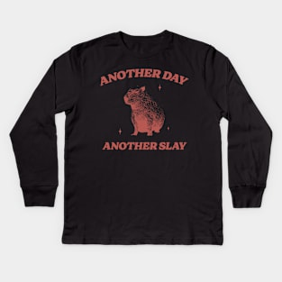 Another Day Another Slay T Shirt - Capybara Meme Drawing Kids Long Sleeve T-Shirt